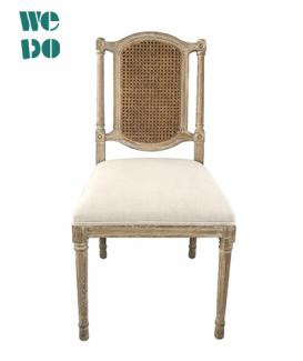 French Vintage Wood Rattan Back Dining Chair 