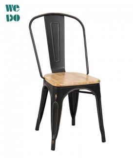 Industrial Black Wood Pad Cafe Bar Metal Chair 