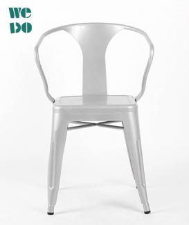  Galvanized Silver Armrest Metal Chair 