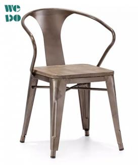  Restaurant / Cafe Wood Seat Metal Armchair