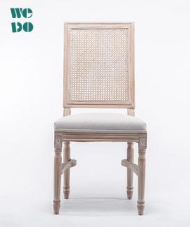  Square Rattan Back Stackable Wood Louis XV Chair 