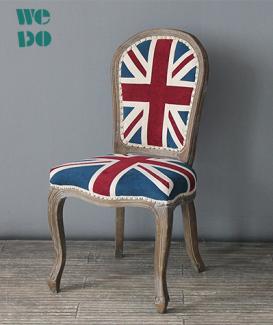  Union Jack Wooden Fabric Louis Ghost Dining Chair 