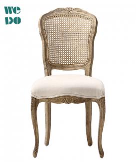 French Cane Back Cream Pad Solid Wood Carved Dining Chair