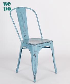 Distressed Stackable Antique Metal Bar Chair 