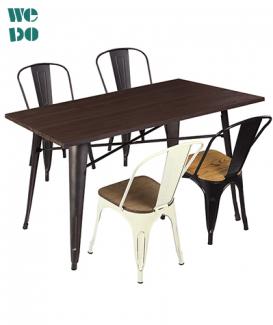  Industrial Black Wood Metal Iron Table