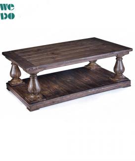 Antique Four Pillar Carved Wood French Console Table 
