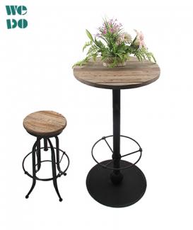 Round Wood Tap Iron Coffee Bar Table
