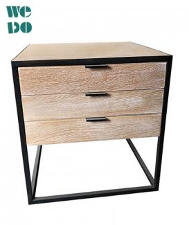 Industrial Metal Frame 3 Drawer Wooden Storage Cabinet 