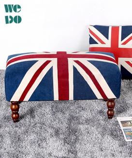  European Union Jack Carved Wood Fabric Ottoman Stool 