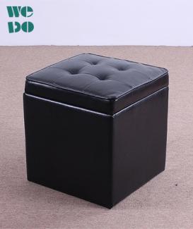 Living Room Furniture Square Black Leather Storage Ottoman 