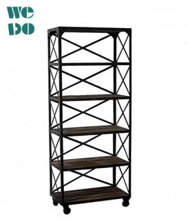 Heavy-duty 6 Shelves Elm Wood Metal Shelf On Wheels 