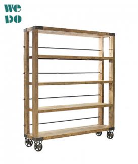5 Layers Wheels Wood Rock Storage Shelf 